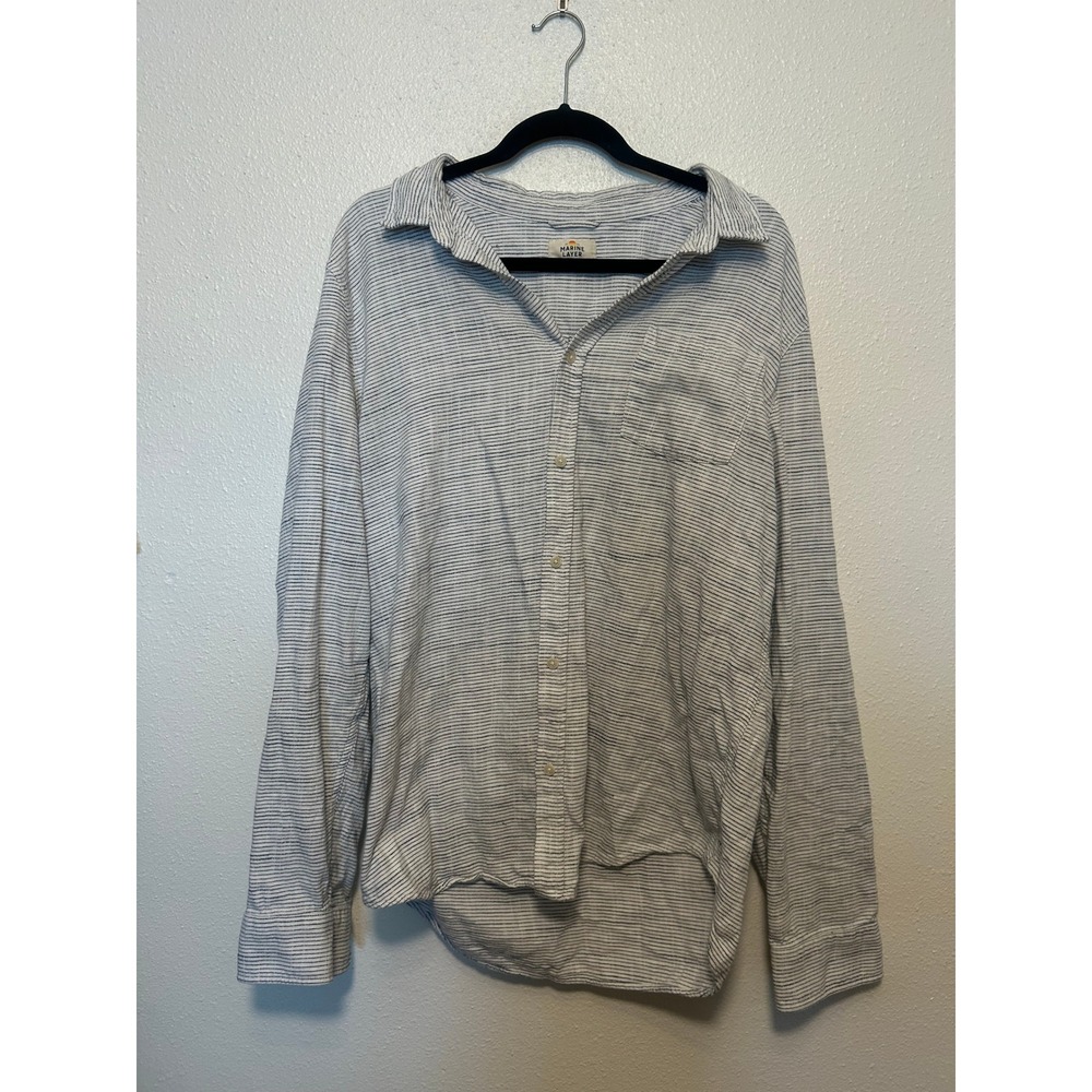 Marine Layer Men's Cotton Button Down Striped Shirt Nautical Blue XL - Picture 3 of 8